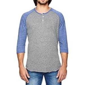 Urban Outfitters Men’s Henley Blue Button Raglan Baseball Tee Shirt